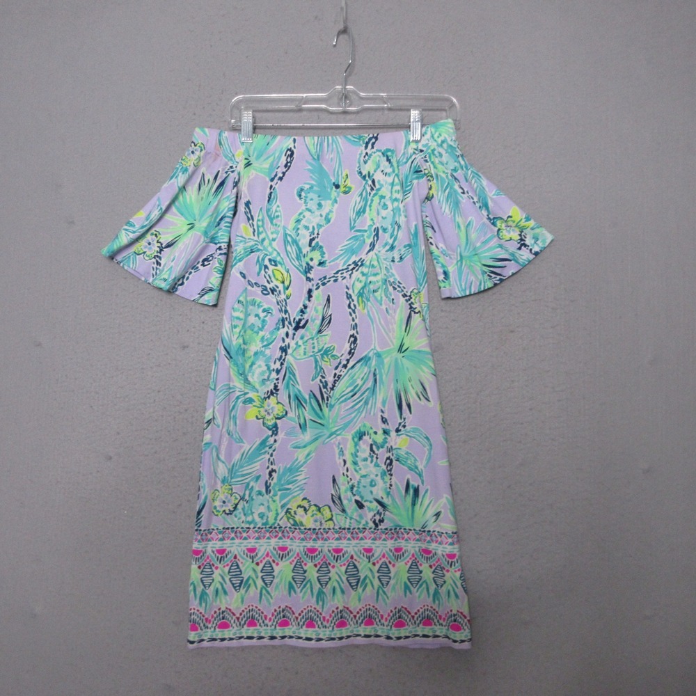 Lilly Pulitzer Fawcett Dress XXS Floral Off the Shoulder‎ Its Impawsible NWT